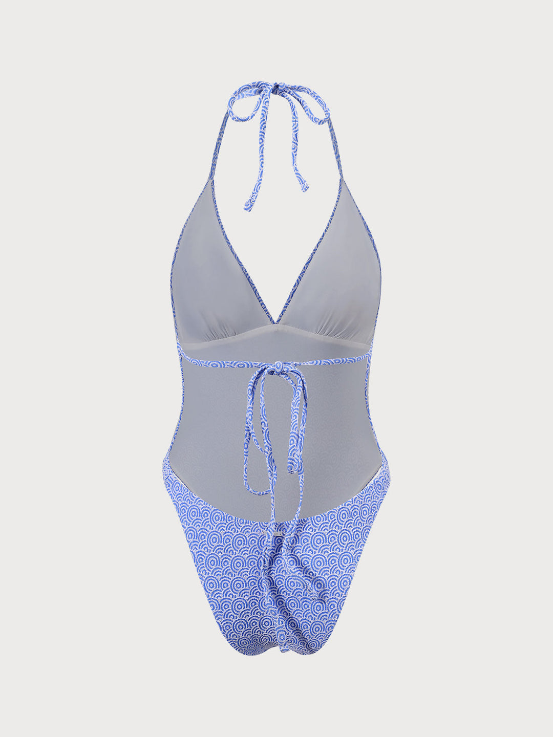 Blue Jacquard Halter One-Piece Swimsuit