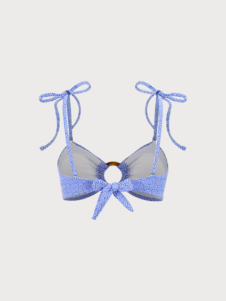 Blue Jacquard O-Ring Bikini Top