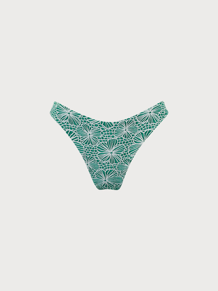Green Floral Jacquard Bikini Bottom
