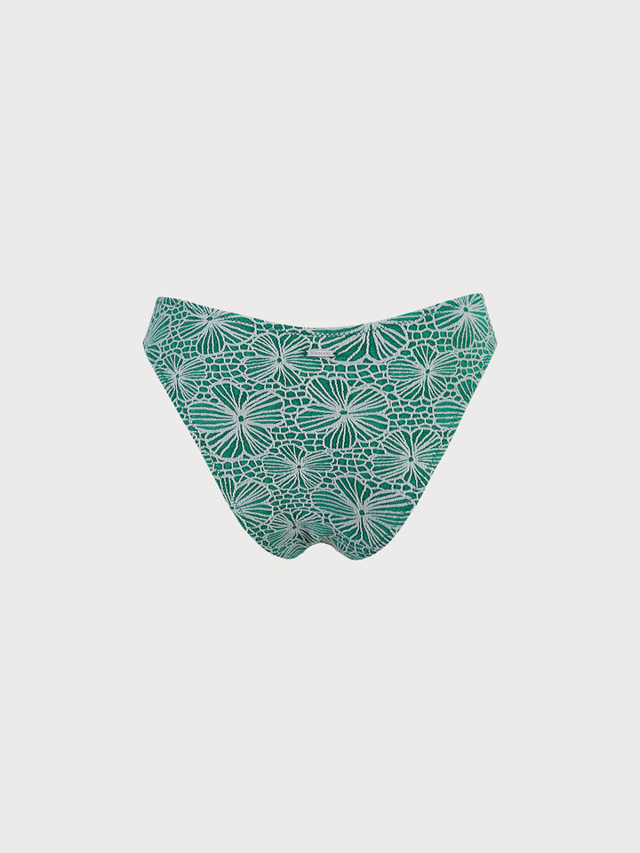 Green Floral Jacquard Bikini Bottom