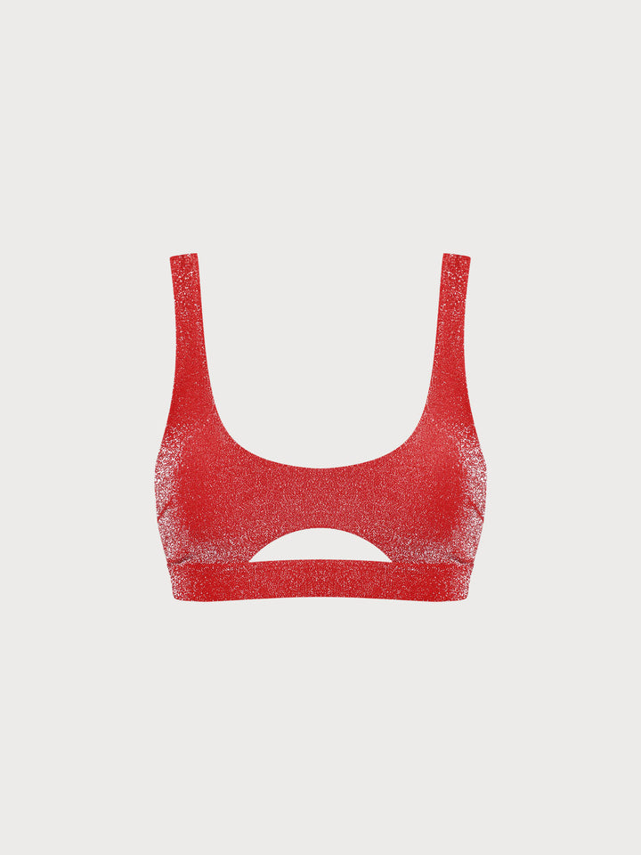 Red Lurex Cut Out Bikini Top