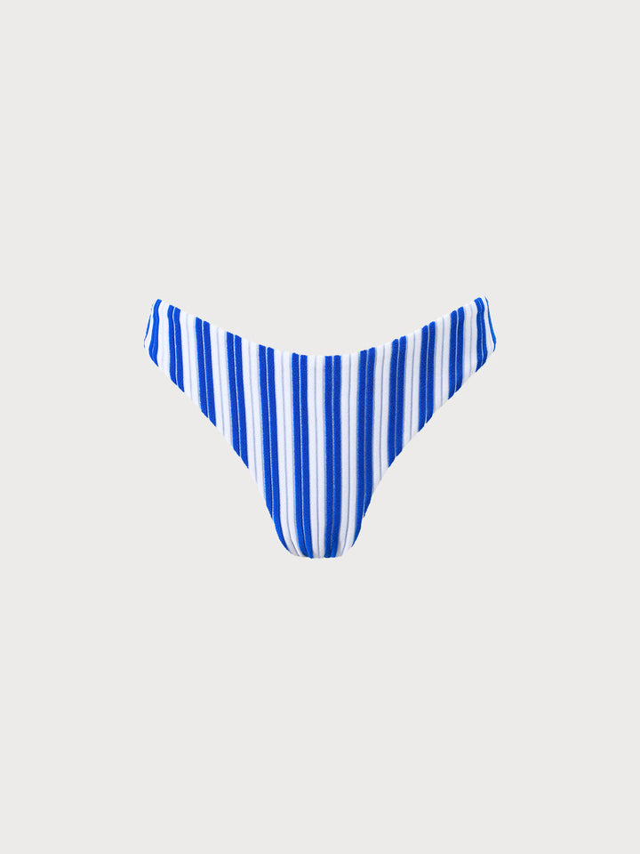 Navy Plush Texture Stripe Bikini Bottom
