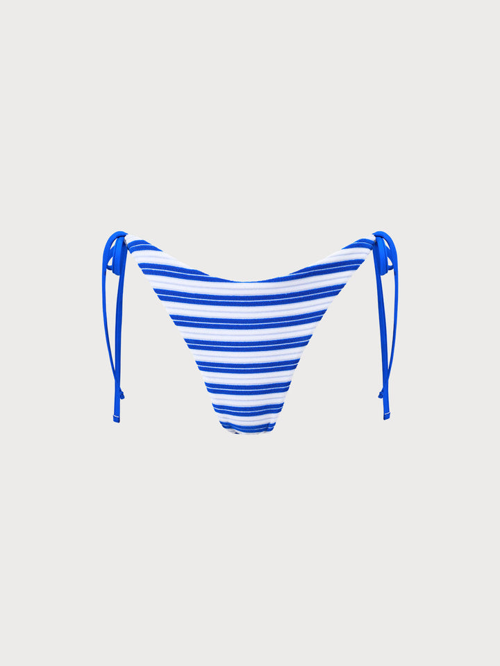 Navy Plush Texture Stripe Tie Bikini Bottom