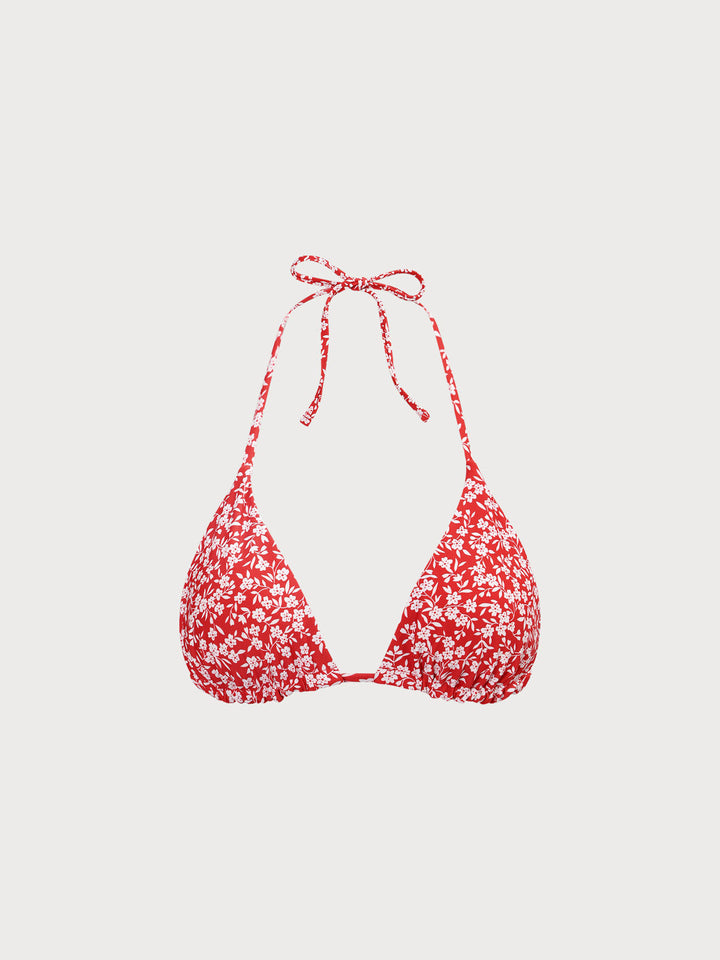 Red Reversible Floral Halter Bikini Top