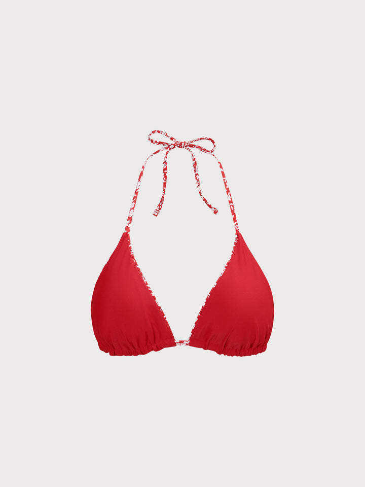 Red Reversible Floral Halter Bikini Top