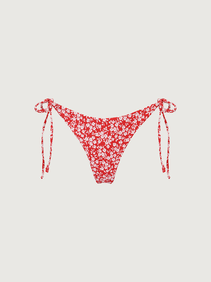 Red Reversible Tie Floral Bikini Bottom