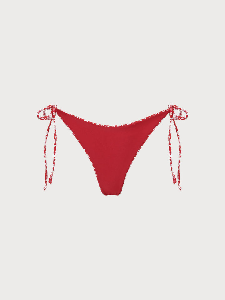 Red Reversible Tie Floral Bikini Bottom
