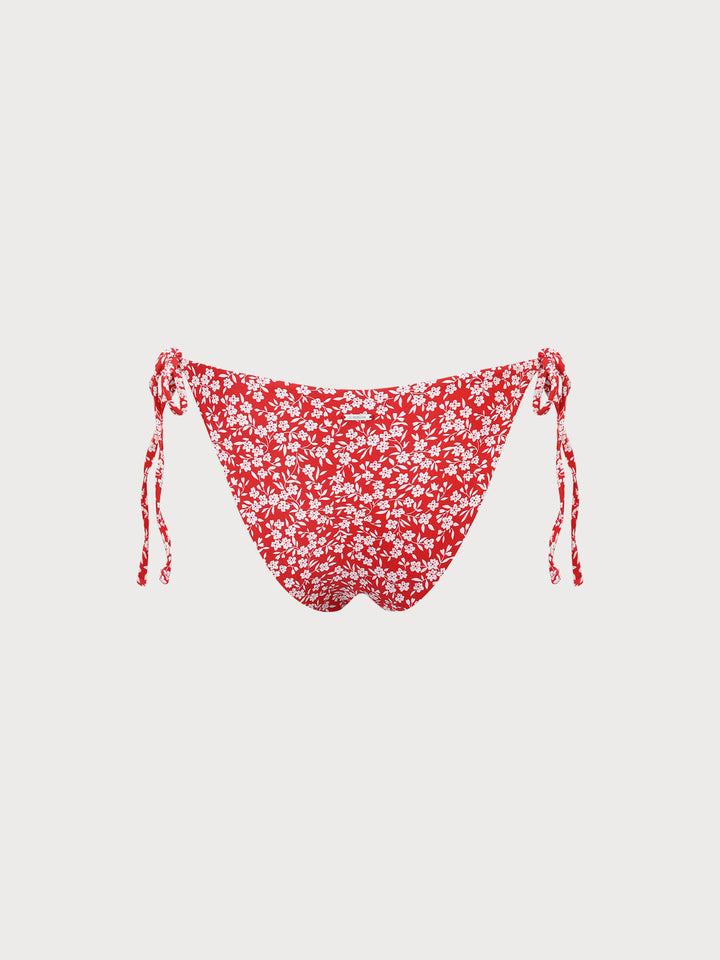 Red Reversible Tie Floral Bikini Bottom