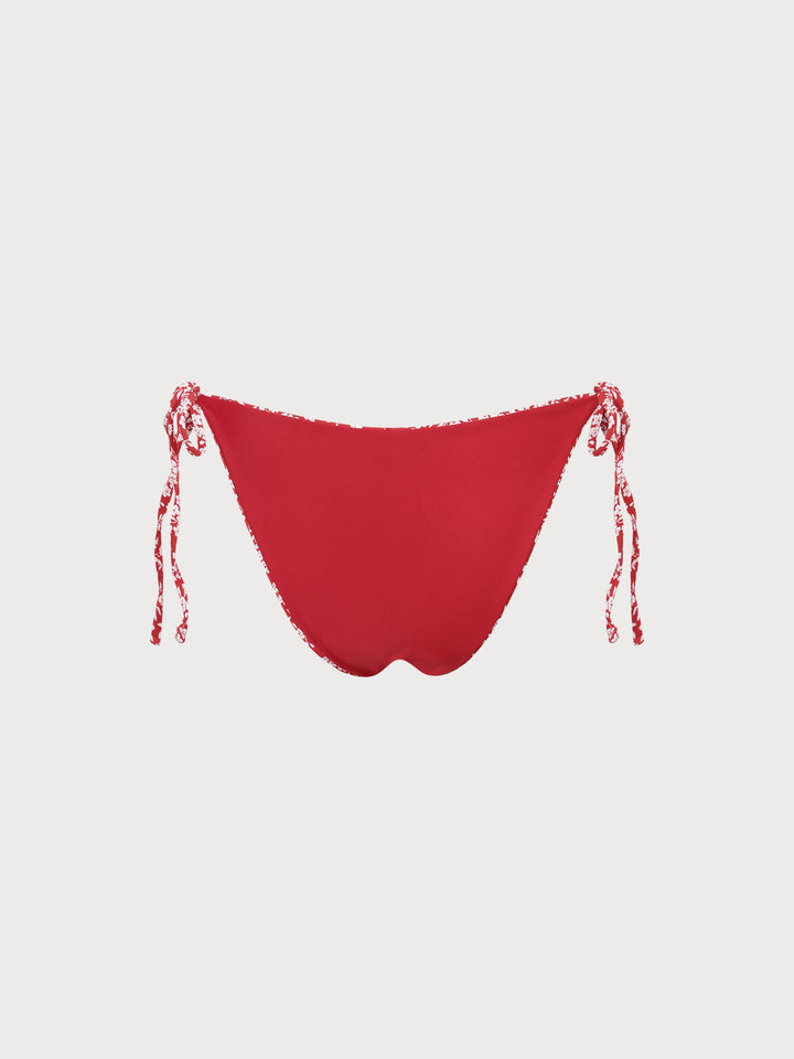 Red Reversible Tie Floral Bikini Bottom