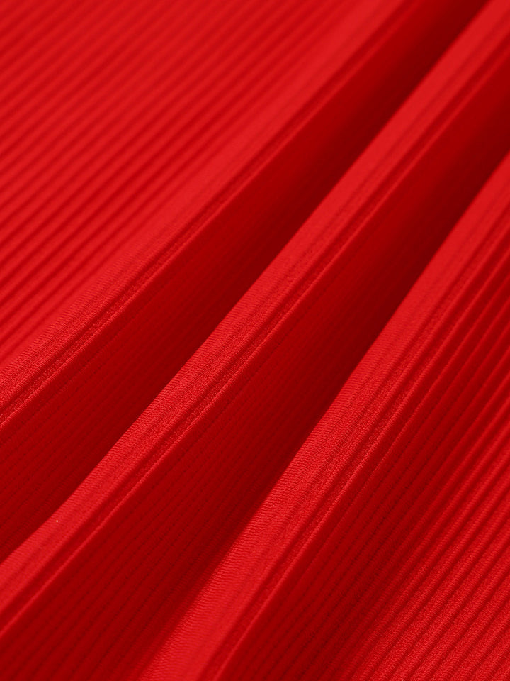 Red Ribbed Knotted One-Piece Swimsuit