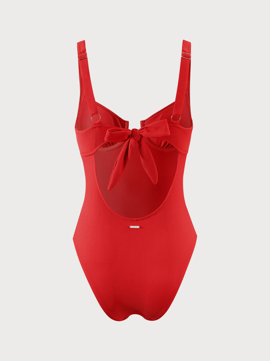 Red Ribbed Knotted One-Piece Swimsuit