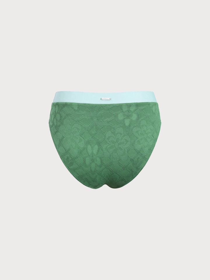 Dark Green Contrast High Waisted Bikini Bottom