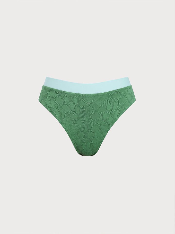 Dark Green Contrast High Waisted Bikini Bottom