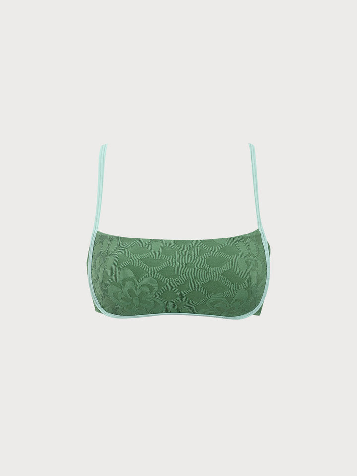 Dark Green Jacquard X Cross Bikini Top