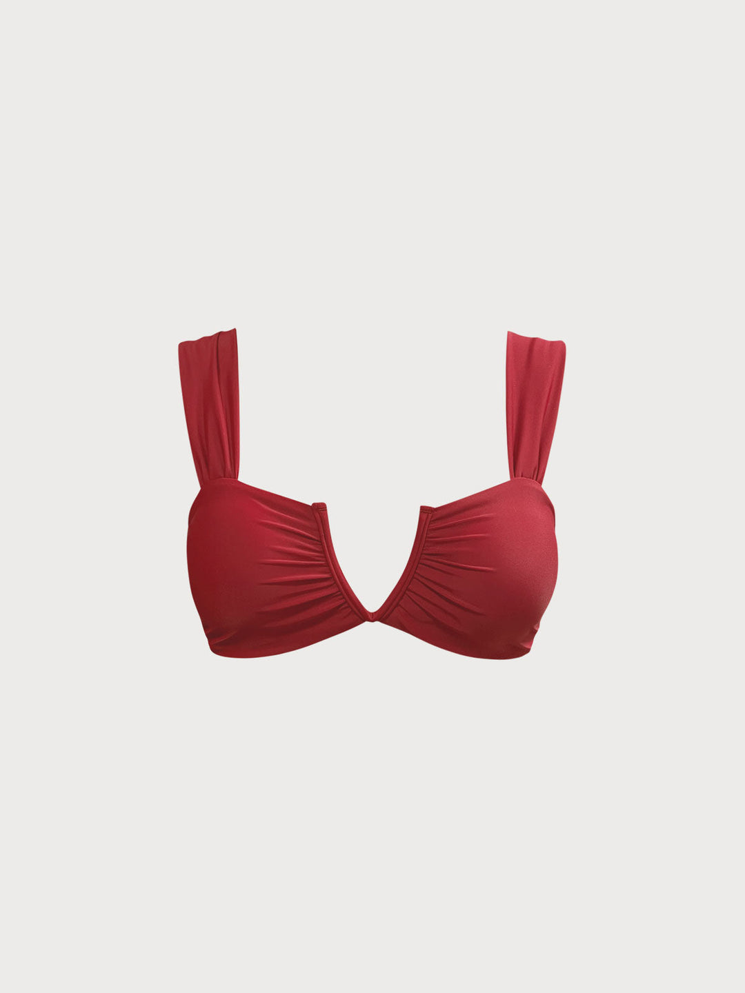 Red Ruched V Neck Bikini Top