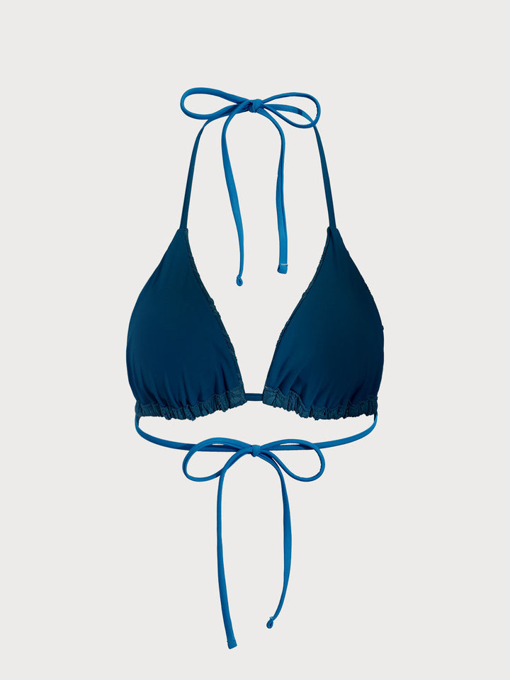 Blue Jacquard Halter Bikini Top