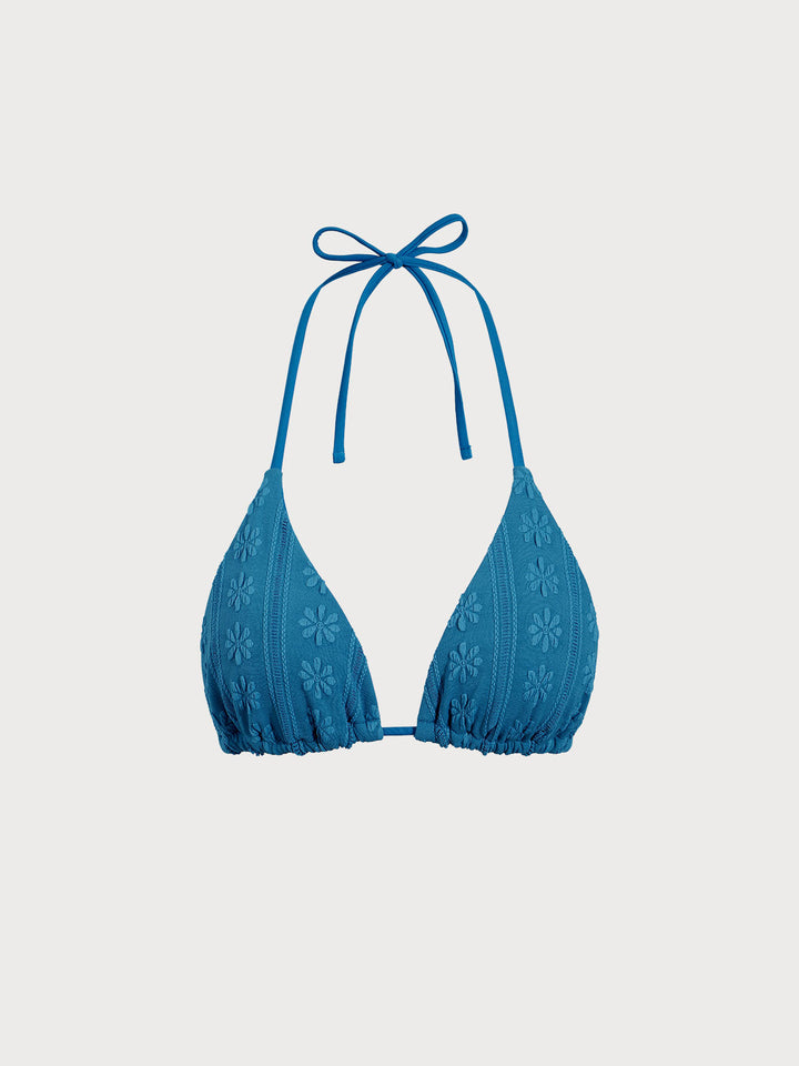 Blue Jacquard Halter Bikini Top