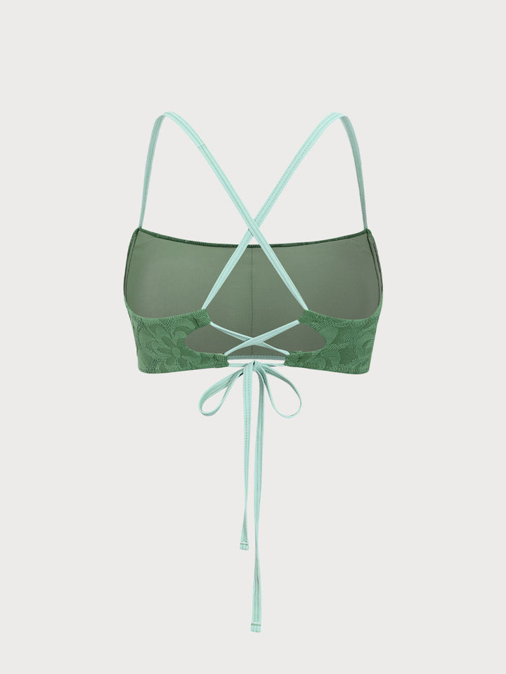 Dark Green Jacquard X Cross Bikini Top