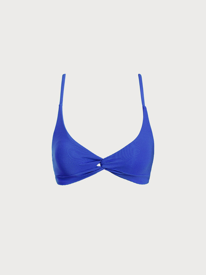 Blue Twist Backless Bikini Top