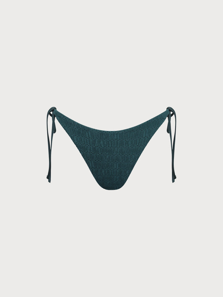 Dark Green Textured Tie Bikini Bottom