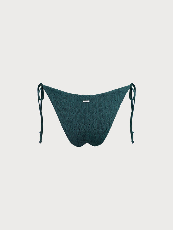 Dark Green Textured Tie Bikini Bottom