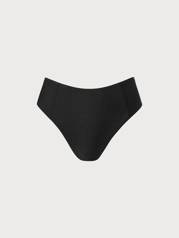 Black Ribbed Seam Full Coverage Bikini Bottom
