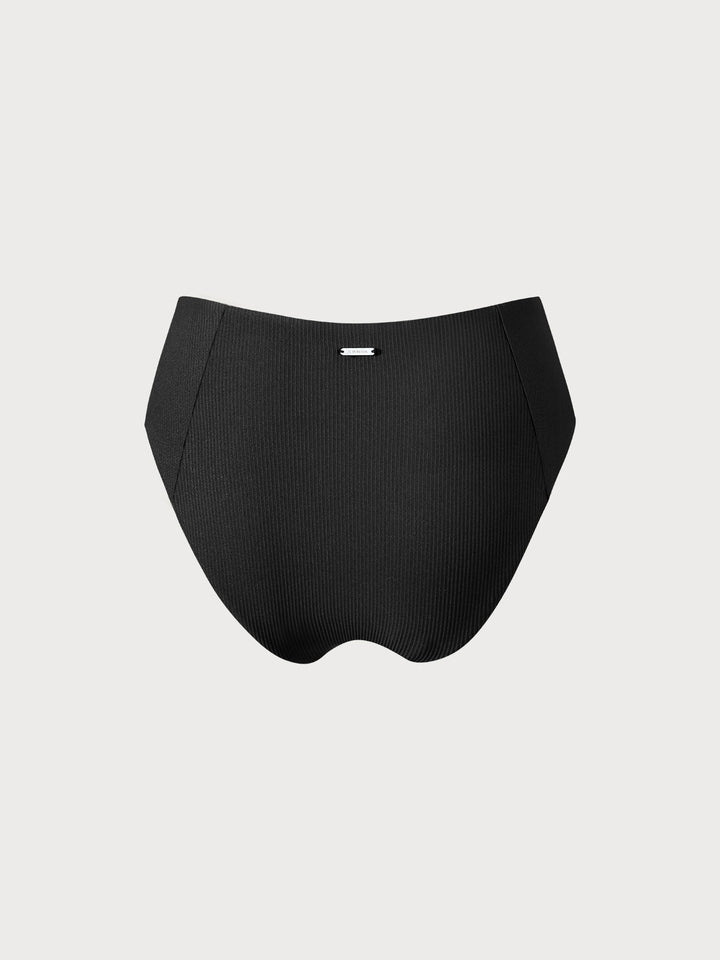 Black Ribbed Seam Full Coverage Bikini Bottom
