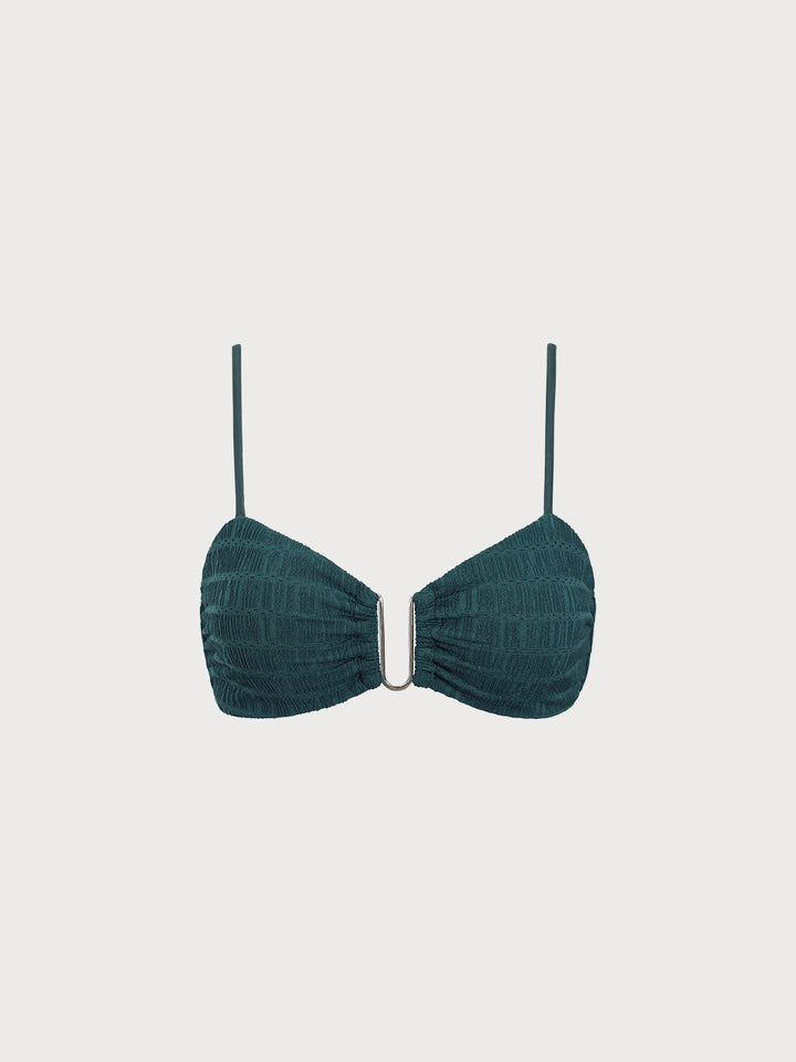 Dark Green Textured U-Ring Bikini Top