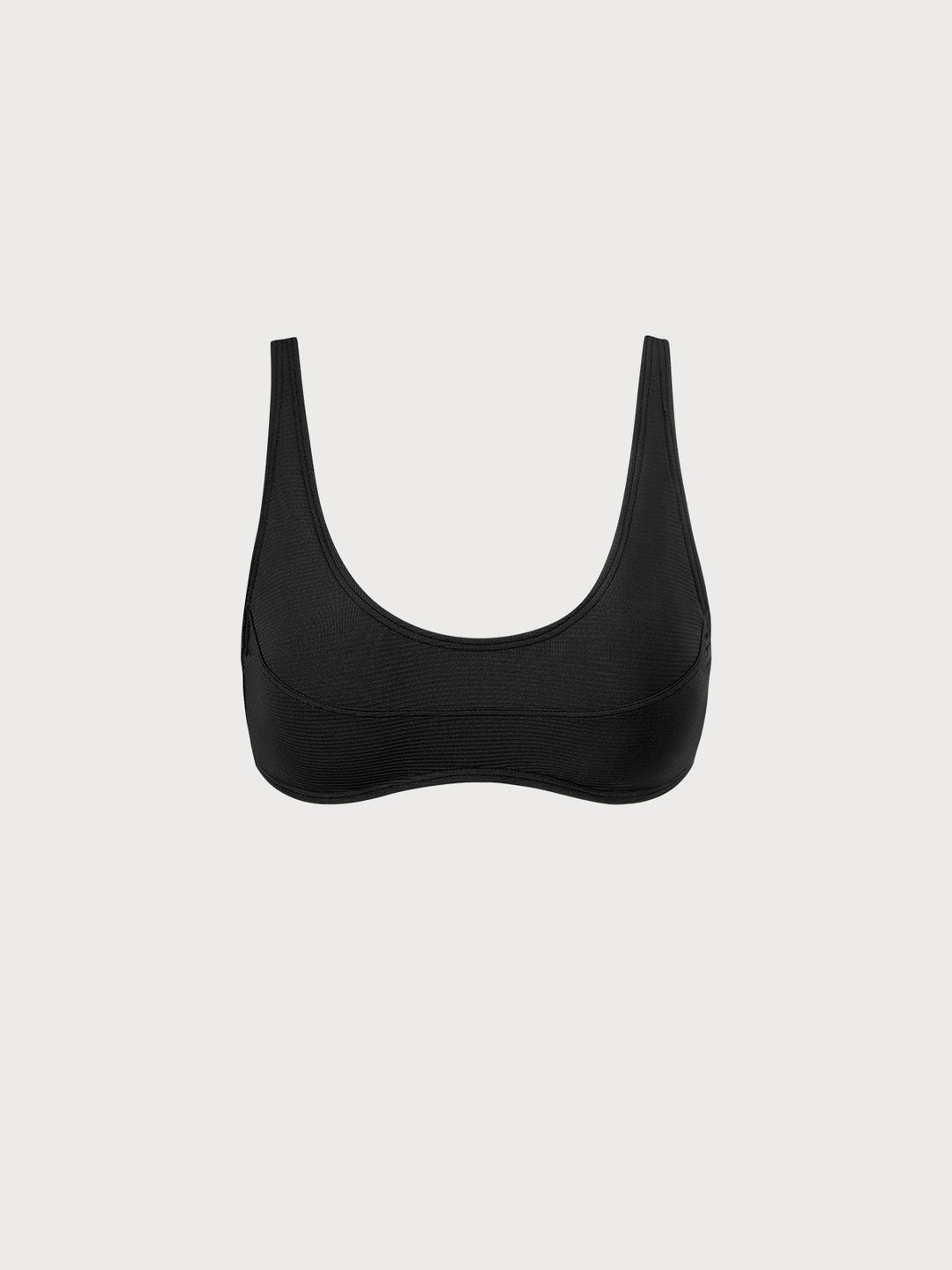 Black U-Neck Ribbed Seam Bikini Top