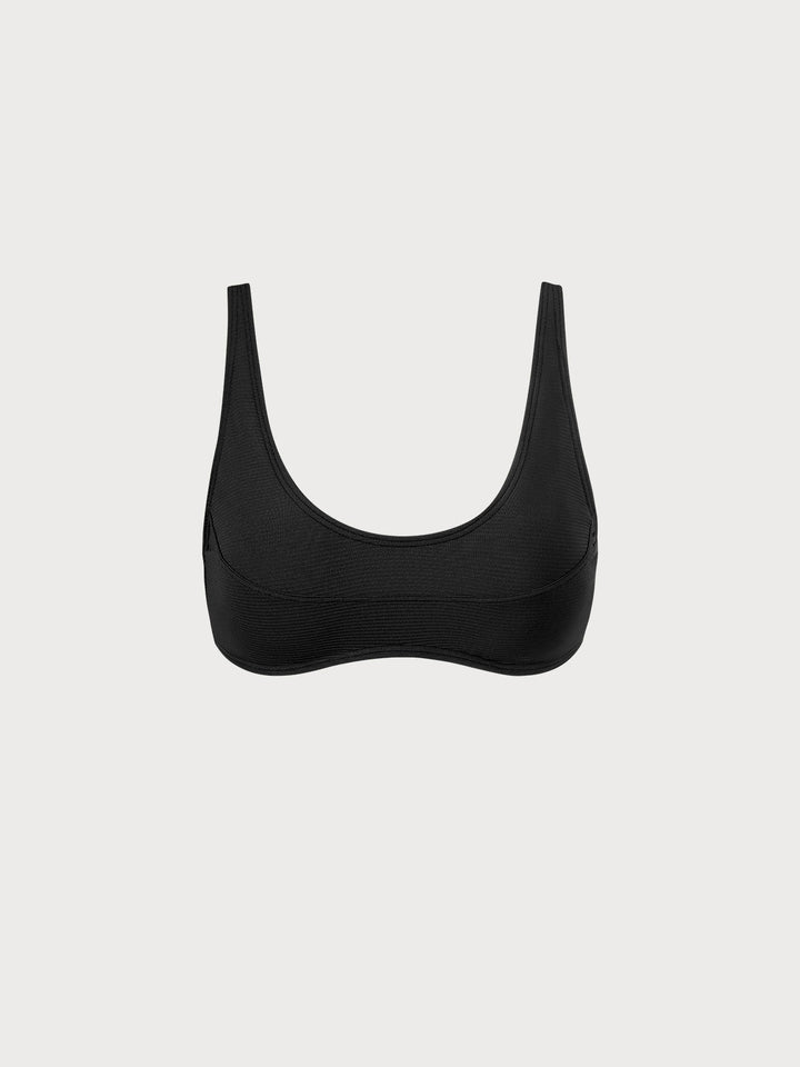 Black U-Neck Ribbed Seam Bikini Top