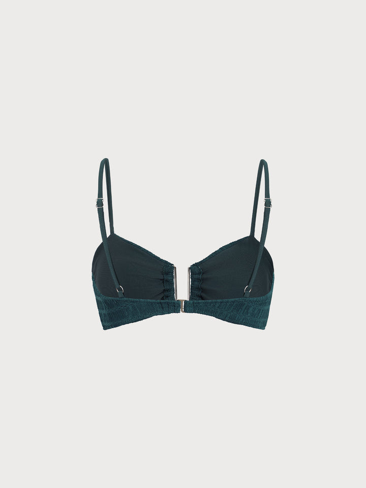 Dark Green Textured U-Ring Bikini Top