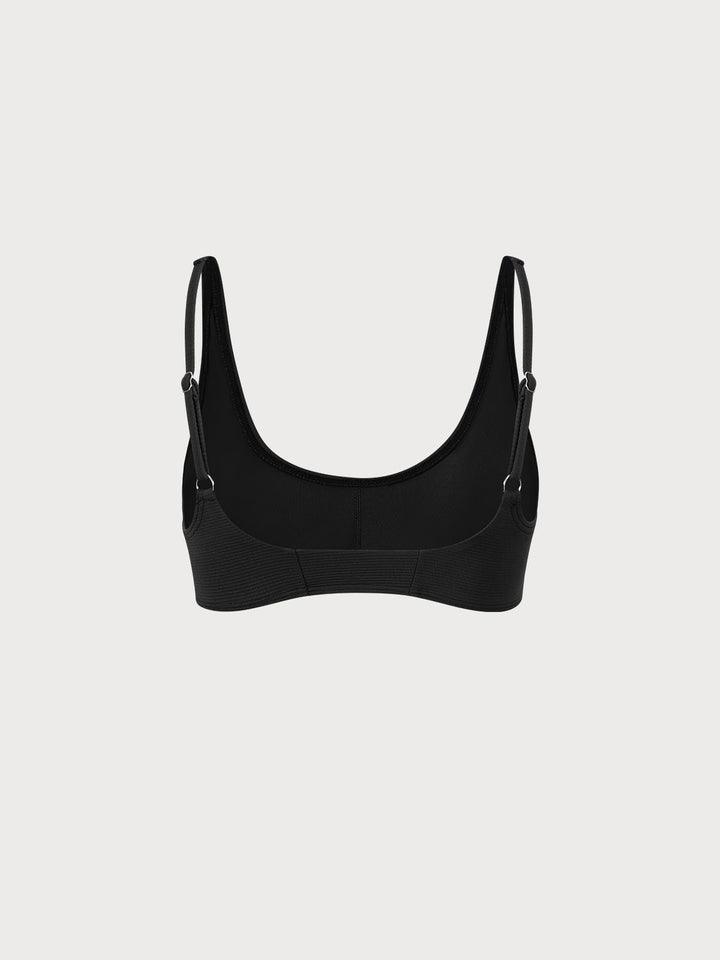 Black U-Neck Ribbed Seam Bikini Top