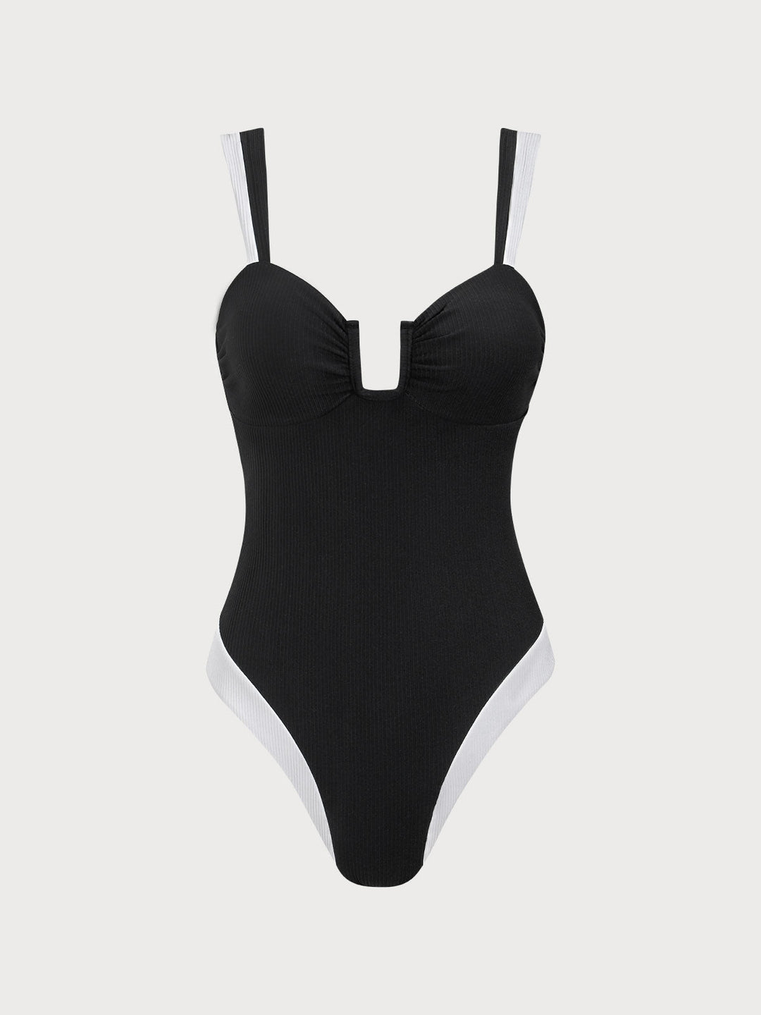 Black Contrast U Neck One-Piece Swimsuit