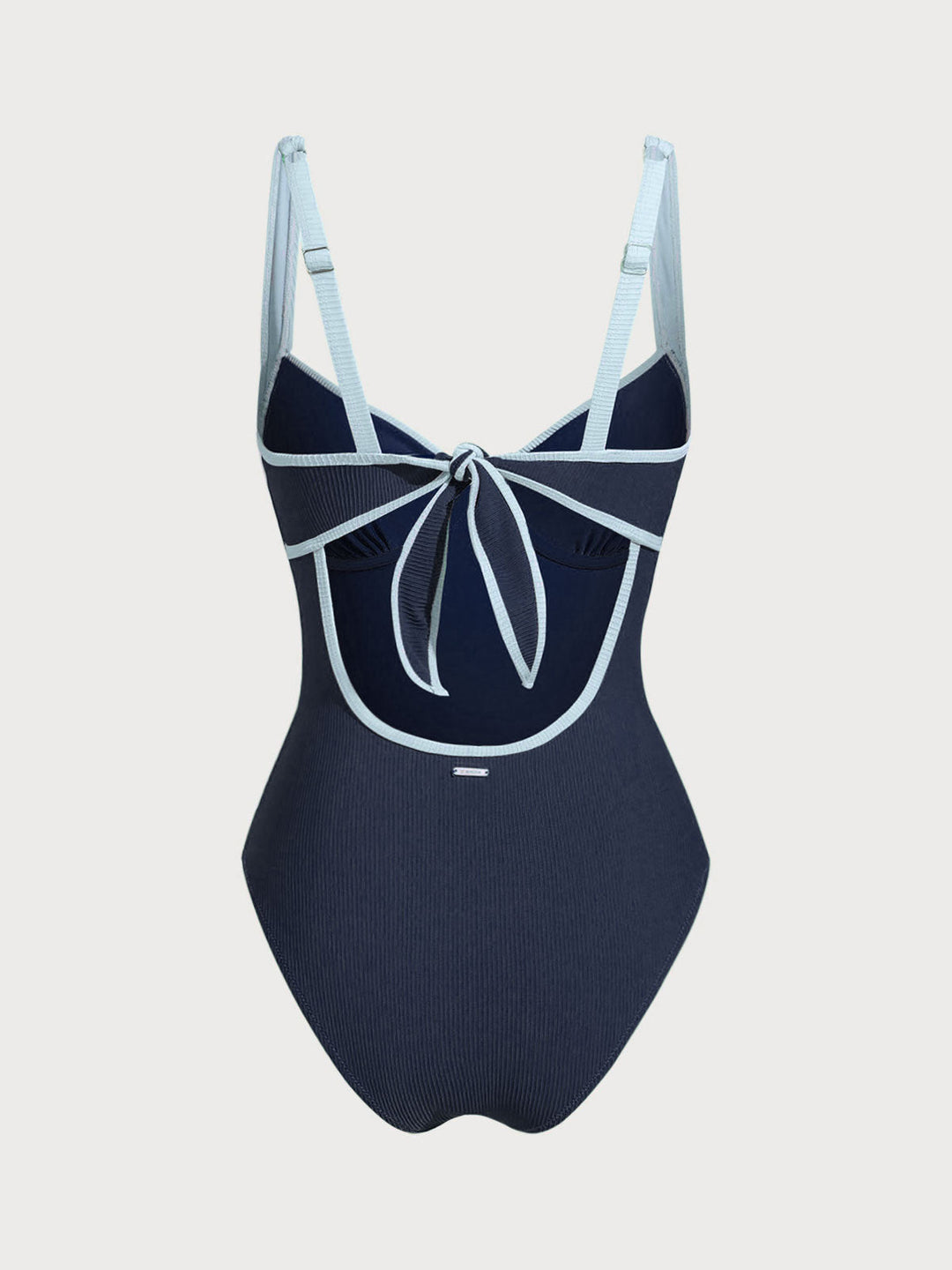 Blue Contrast Trim Knotted One-Piece Swimsuit