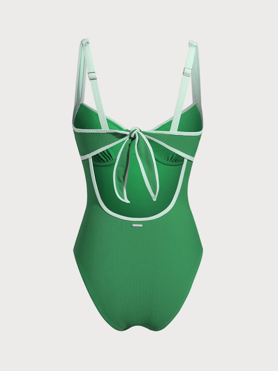 Green Contrast Trim Knotted One-Piece Swimsuit