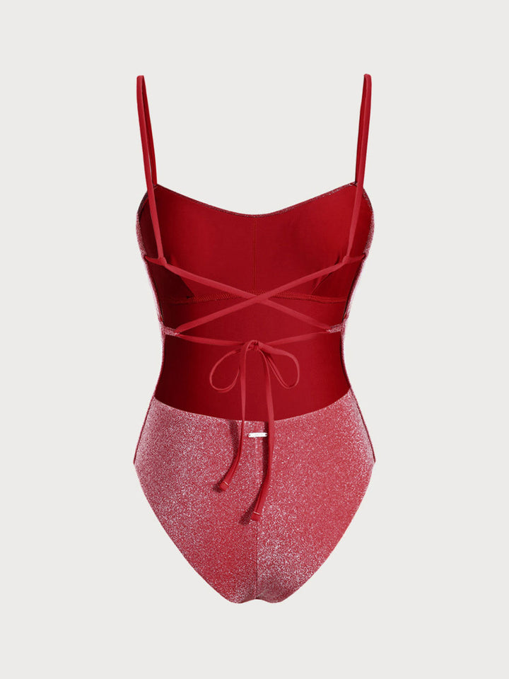 Red Lurex Cross Back One-Piece Swimsuit