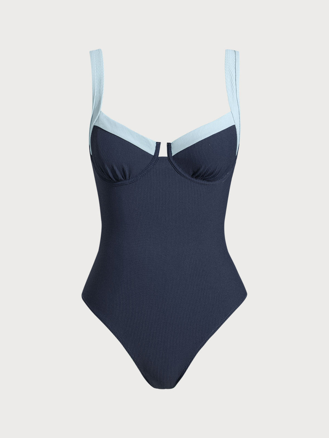 Blue Contrast Trim Knotted One-Piece Swimsuit
