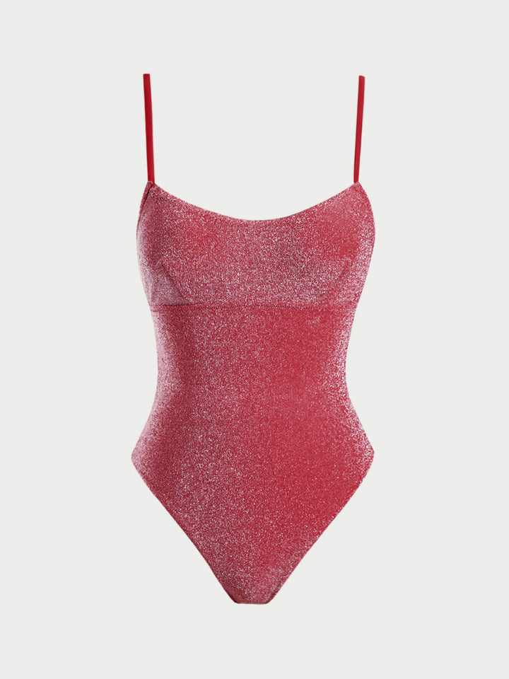Red Lurex Cross Back One-Piece Swimsuit