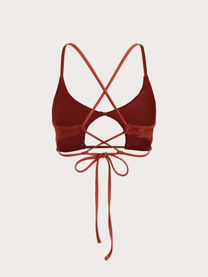 Caramel Textured Cut Out Bikini Top
