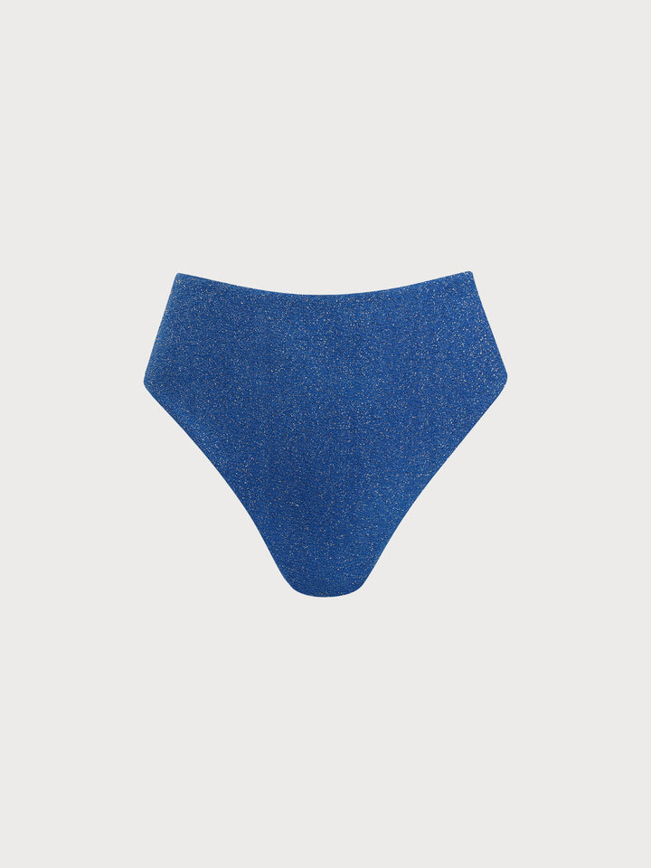 Blue Lurex High Waisted Bikini Bottom