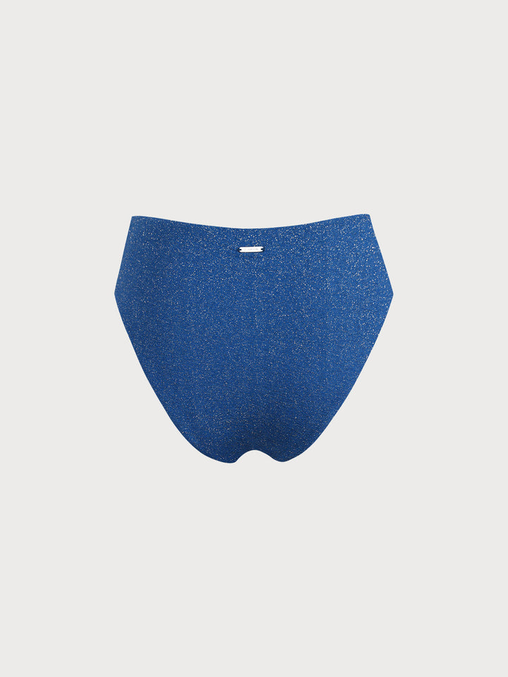 Blue Lurex High Waisted Bikini Bottom