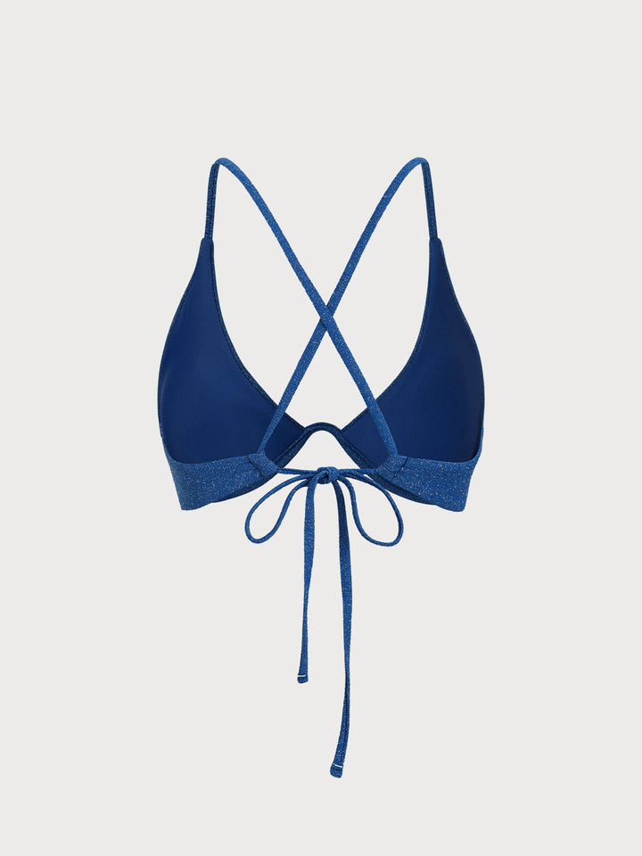 Blue Lurex Underwire Bikini Top