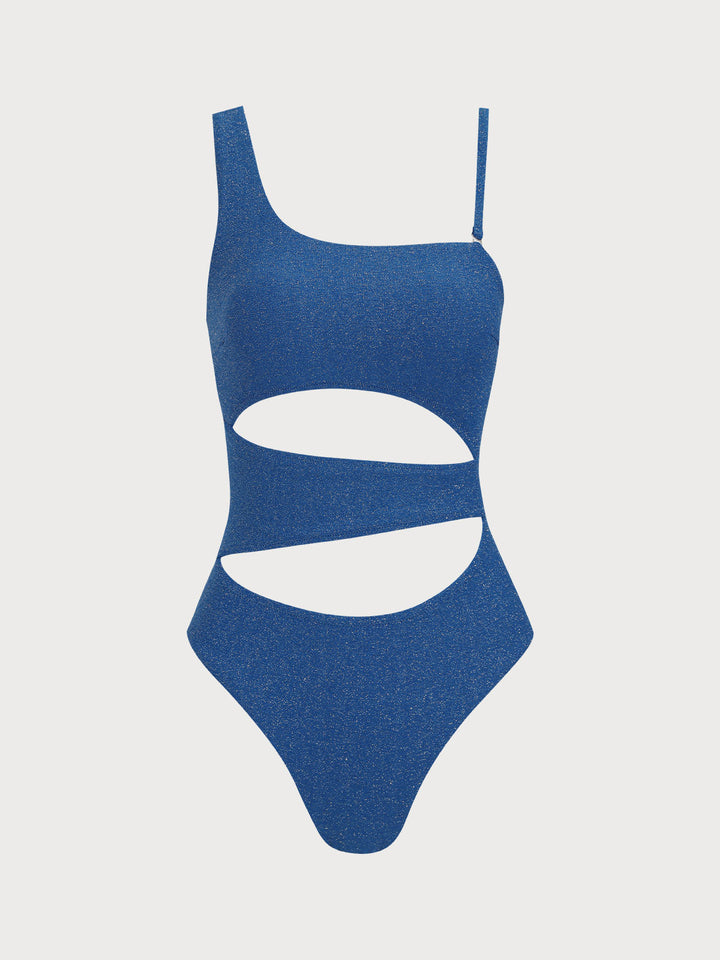 Blue Lurex Cut Out One-Piece Swimsuit