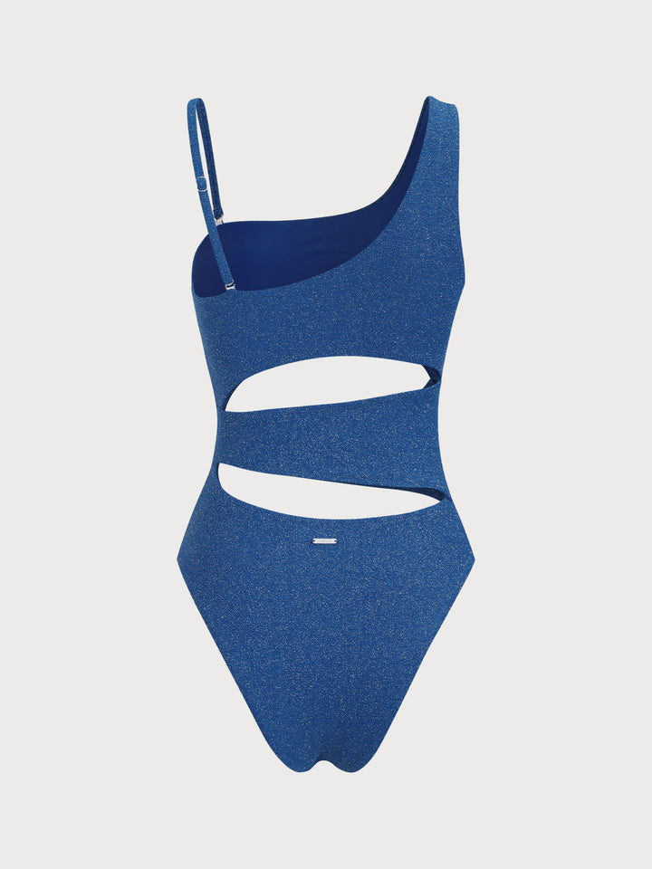 Blue Lurex Cut Out One-Piece Swimsuit